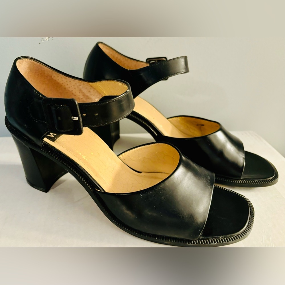 NINE WEST Black Patent Leather Sandal 3” Heels Size 8.5